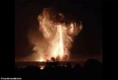 Flames shot into the sky early Wednesday as Ukrainian drones pummelled the site in Toropets