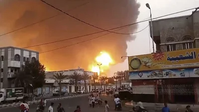Smoke and flames rise from a site in Hodeidah after an Israeli strike, July 20, 2024