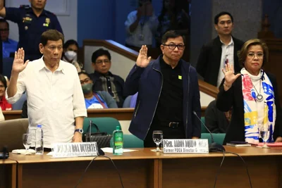 Former president Rodrigo Duterte and former senator Leila de Lima attend the Senate hearing on the war on drugs on Monday, October 28, 2024. PHOTOS BY MIKE ALQUINTO
