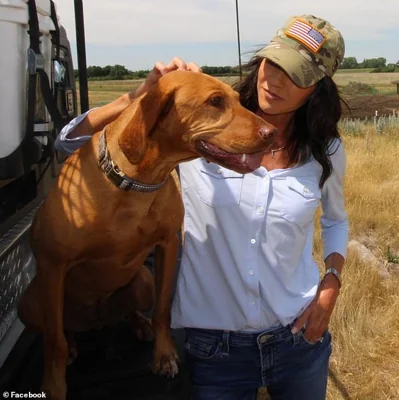 Noem detailed in her upcoming book a story about shooting and killing her 'dangerous' 14-month-old farm puppy Cricket. Another dog, Hazel, a Vizsla, is pictured