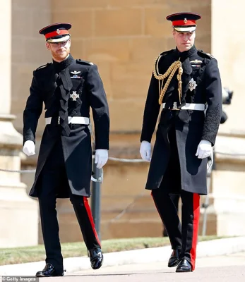 The escaped horses that have run loose in central London are from the regiment that both Prince Harry and Prince William served in. Above: Harry with William in the uniform of the Household Cavalry's Blues and Royals regiment on his wedding day in May 2018