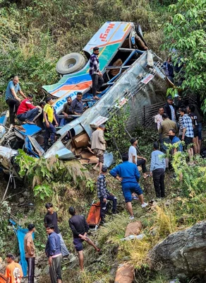 At least 36 people have died in a horror crash after a bus plunged into a gorge in India