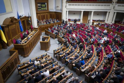 President Volodymyr Zelenskyy speaks to parliamentarians at Verkhovna Rada in Kyiv, Ukraine on Oct. 16, 2024.