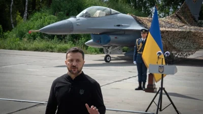 Ukraine's Zelenskyy displays new F-16s to combat Russia in the air