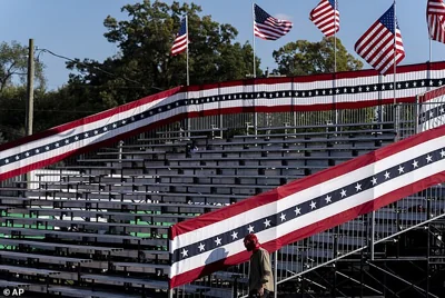 Bleachers are set up ahead of a campaign event for Republican presidential nominee former President Donald Trump at the Butler Farm Show, Friday, Oct. 4, 2024, in Butler, Pa