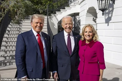 President Joe Biden and First Lady Jill Biden greet President-elect Donald Trump upon his arrival to the White House