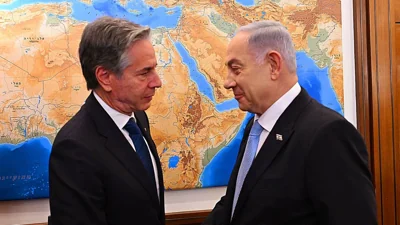 Antony Blinken shaking PM Netanyahu's hand