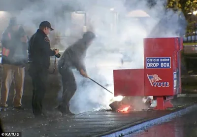 Authorities working to put out a fire at a ballot box in Vancouver, WA started early Monday morning. It was one of two fires set at two ballot boxes in two separate states early Monday