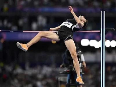 New Zealand's Hamish Kerr competes in the men's high jump final 