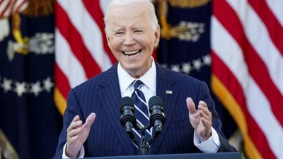 President Joe Biden speaks in the Rose Garden of the White House in Washington