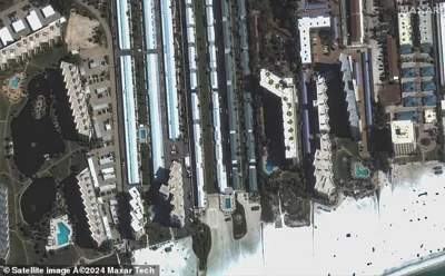 This satellite image shows a series of buildings in Siesta Key