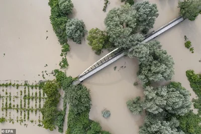 The fields and roads which were left underwater after the Secchia river in Modena, northern Italy, flooded from the heavy rainfall