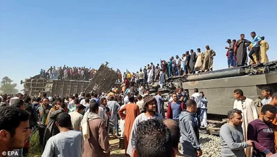 In 2021, two passenger trains collided in southern Egypt , leaving 32 dead and around 100 wounded as multiple carriages derailed and flipped over