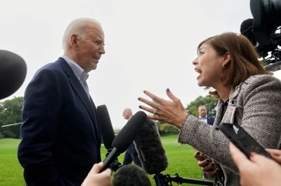 U.S. President Joe Biden speaks to reporters.