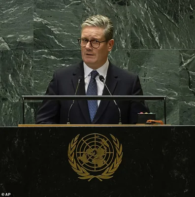 Sir Keir Starmer (pictured during his UN Assembly address) had a two-hour meeting with Donald Trump last night as the pair met for the first time