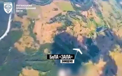 Прикордонники показали, як  FPV-дроном знищили російський розвідувальний БПЛА ZALA