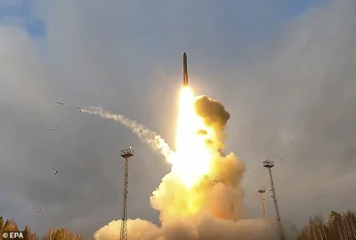 Yars intercontinental ballistic missile being launched as part of nuclear deterrence forces drills from the Plesetsk Cosmodrome, in Arkhangelsk Oblast, northwestern Russia, 29 October 2024