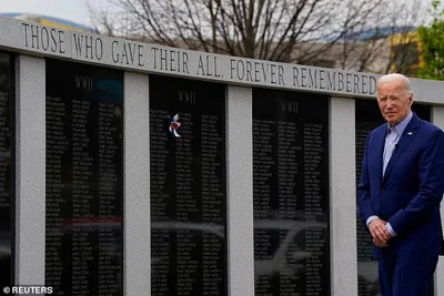 U.S. President Joe Biden visits a war memorial in Scranton, Pennsylvania, U.S., April 17, 2024