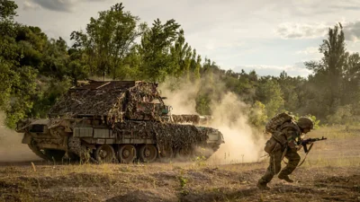 Ukrainian tank and soldier