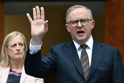 Anthony Albanese gestures during a press conference in Canberra on 29 November 2024