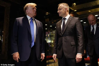 Donald Trump speaks as he meets with Andrzej Duda at Trump Tower on April 17, 2024