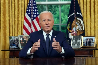 President Joe Biden addresses the nation from the Oval Office of the White House in Washington, Sunday, 14 July 2024, about the assassination attempt of Republican presidential candidate former president Donald Trump