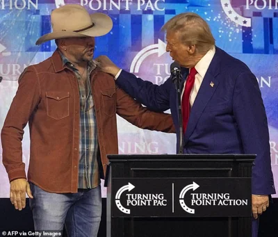 Donald Trump and country star Jason Aldean during a campaign rally at the Gas South Arena in Duluth, Georgia, on October 23, 2024