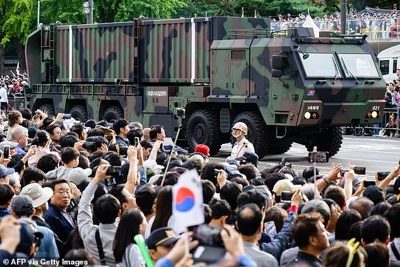 A vehicle carrying South Korea's Hyunmoo ballistic missiles is seen during a parade to celebrate South Korea's 76th Armed Forces Day in Seoul on October 1, 2024