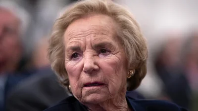 FILE - Ethel Kennedy, widow of Senator Robert F. Kennedy, watches a video about her late husband during the Robert F. Kennedy Human Rights awards ceremony on Capitol Hill in Washington, Tuesday, June 5, 2018.