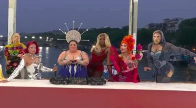 The catwalk-turned-stage element of the opening ceremony was criticised by some Christians for allegedly parodying the Last Supper