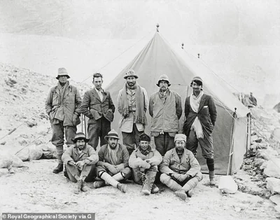 Irvine (top left) and Mallory (top row, second from left), are pictured with the other members of the 1924 expedition to Everest