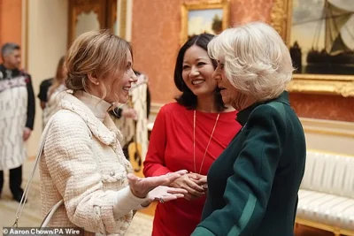 Camilla greeting Geri Horner, who attended yesterday's an event as an ambassador for the Royal Commonwealth Society