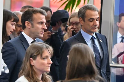 France's President Emmanuel Macron and Greece's Prime Minister Kyriakos Mitsotakis