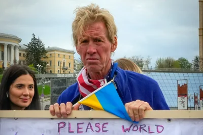 Ryan Wesley Routh takes part in a rally in central Kyiv, Ukraine, on Saturday April 30 2022. He often posted on X about the war in Ukraine