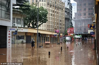 A street left underwater by the heavy rain in Porto Alegre, a city in the Rio da Grande do Sul state