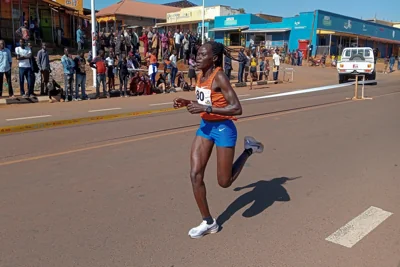 Rebecca Cheptegei competing in a 10km road race in Kapchorwa, Uganda