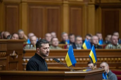 Ukraine's President Volodymyr Zelenskiy attends a parliament session