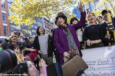 Pictured: Miles Mitchell, 21, winner of the Timothee Chalamet lookalike contest near Washington Square Park, Sunday, Oct. 27, 2024, in New York