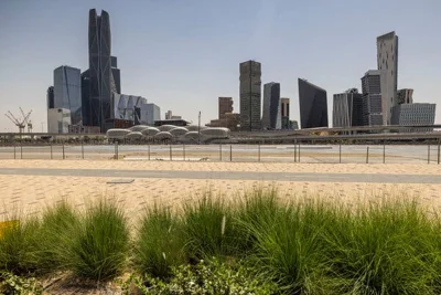 The view of a skyline from a beach.