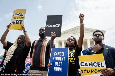 Protesters outside the U.S. Supreme Court on June 30, 2023 as the conservative justices blocked President Biden's first massive student loan debt relief plan