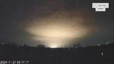 Footage released showed flashes over the Ukrainian city of Dnipro on November 21