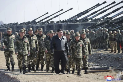 Kim Jong Un with soldiers march 2024