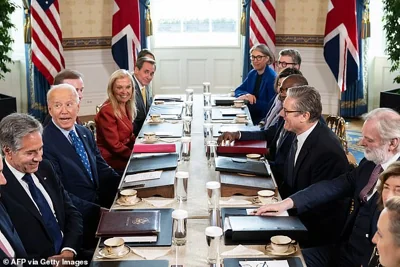 President Joe Biden and British Prime Minister Keir Starmer met in the Blue Room at the White House on Friday afternoon