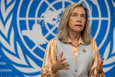 FRIGHTENING FORECAST Celeste Saulo, secretary-general of the United Nations’ World Meteorological Organization, speaks during a press conference at the UN’s European headquarters in the city of Geneva, western Switzerland, on Oct. 7, 2024. EPA FILE PHOTO