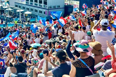 Fans attend the women's sport climbing event at the Paris 2024 Olympic Games on August 10, 2024.