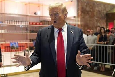 Former president Donald Trump speaking at the Trump Tower in New York