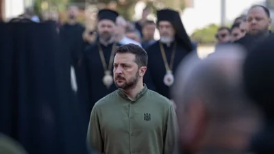 Ілюстративне фото. Президент Володимир Зеленський під час  молитовного заходу з нагоди Дня Української Державності та Дня хрещення Київської Русі-України, 15 липня 2024 року