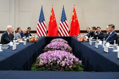 US President Joe Biden (left) meets with Chinese President Xi Jinping  on the sidelines of the Asia-Pacific Economic Cooperation (APEC) summit in Lima, Peru, November 16, 2024. AFP PHOTO