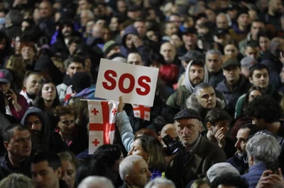 Georgia's President Salome Zurabishvili attends an opposition rally to protest election results in Tbilisi 