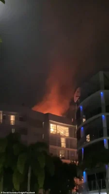 The helicopter crashed into the roof of the Double Tree Hotel by Hilton in Cairns, and sparked a massive inferno (pictured)